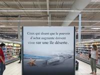 "Those who say that purchasing power is increasing must be living on a desert island", Leclerc commercial center, CherrÃ©, France